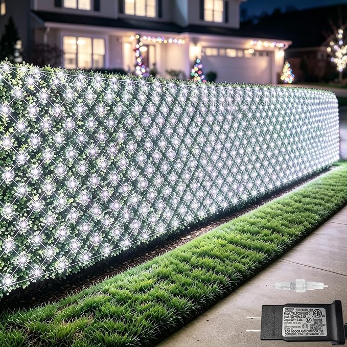 Cool White Net Lights, 28x 5ft Christmas Lights Outdoor Clear Wire | 510 LED Large Net Mesh Lights Plug in, 8 Modes Waterproof Connectable Bushes Lights for Christmas Hedge Yard Decor