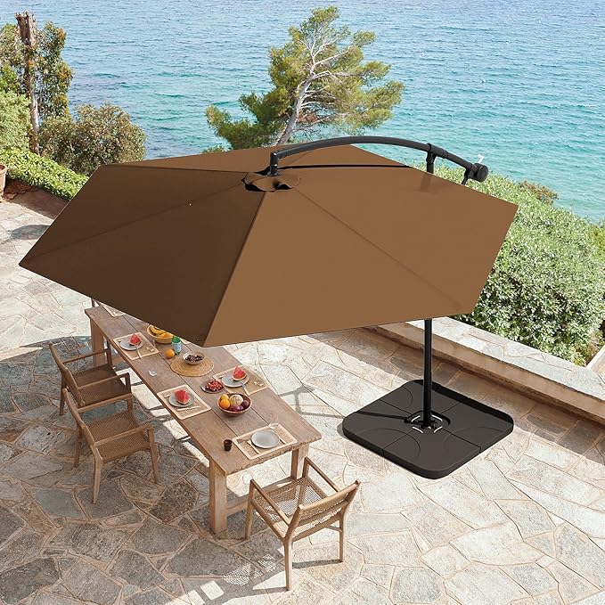 Greesum Patio Umbrella, Outdoor Table Umbrella with Push Button Tilt, Crank and 8 Sturdy Ribs