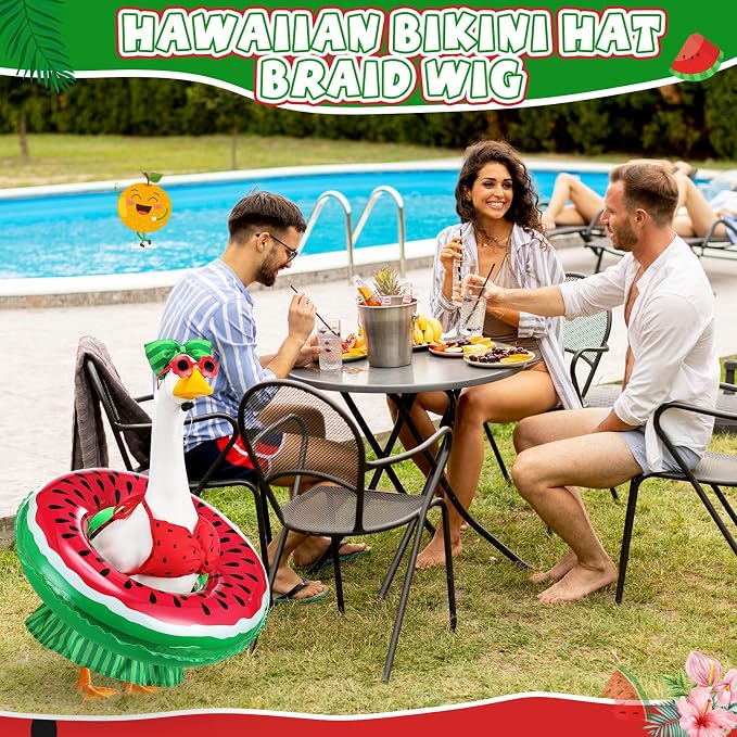 Bikini Porch Goose Outfits with Sunglasses and Swimming Tube for 23" Summer Goose Costume Garden Patio Statue Decor(Watermelon)