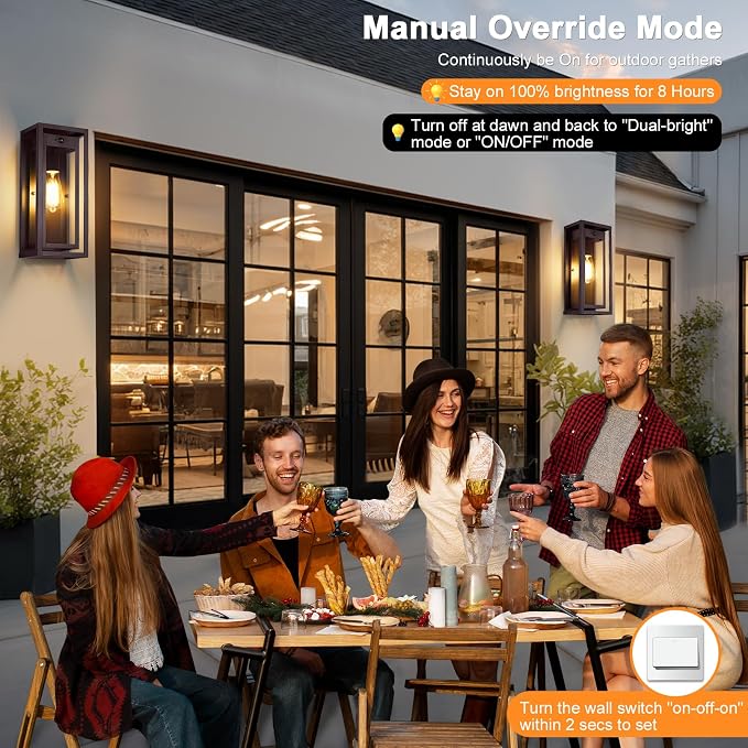 15" Motion Sensor Outdoor Lights, 2 Pack Large Bronze Outdoor Light Fixture, 3 Lighting Modes Waterproof Anti-Rust Wall Sconces, Exterior Lighting Fixtures for Front Door, Porch, Garage