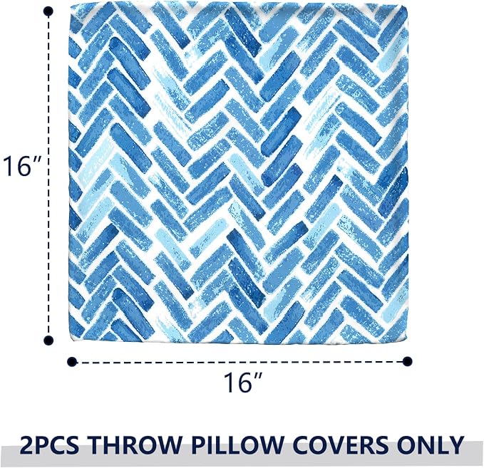 Outdoor Throw Pillow Covers 16x16 Inch, Square Patio Pillow Cases Pack of 2, Modern Decorative Back Cushion Covers for Patio Furniture Garden Couch Farmhouse, Blue Bricks
