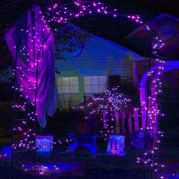 Solar Halloween Lights Outdoor 2 Pack 200 LED Solar String Lights Purple | 8 Lighting Modes, Memory Function, Auto On/Off, 66FT Waterproof Twinkle Lights for Outside Garden Party Tree Horror Decor