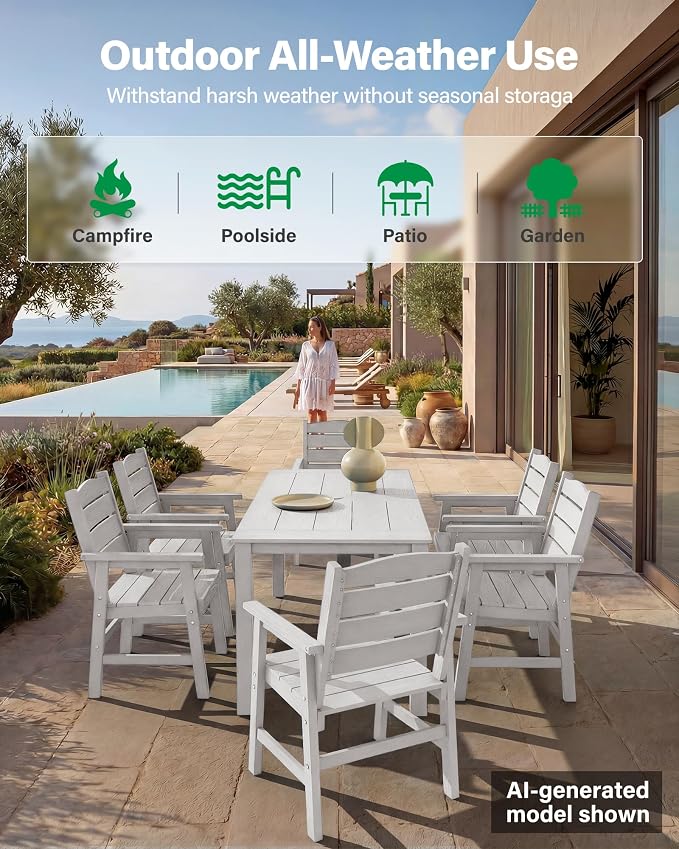 YEFU HIPS Patio Dining Sets: 12-Piece Outdoor Table and Chairs with Umbrella Hole - All-Weather Modern Patio Dining Set for 10 Outside Furniture with Metal Aluminum Frame for Family with Deck White