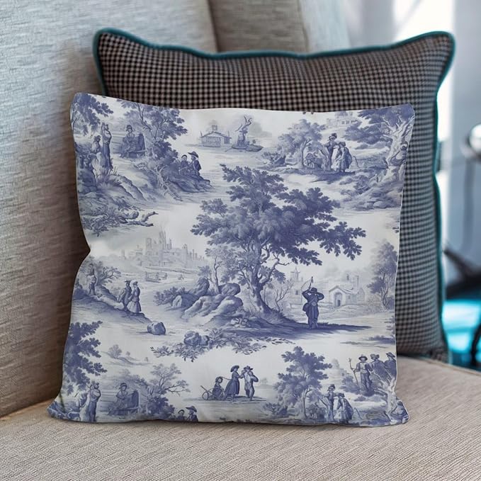 Navy White Blue Decorative Toile Print Pillow Cover French Charmed Life Toile Cushion Cases 24x24 INClassic Accent Farmhouse Decor Pillow for Sofa Patio Couch