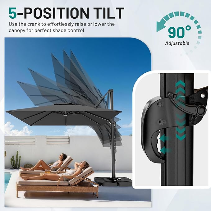 AreShark 9 X 9 FT Cantilever Patio Umbrella, 360-Degree Rotation Square Hanging Offset Umbrella with Crank, Heavy Duty Patio Umbrella for Patio, Pool, Garden, Deck, Grey