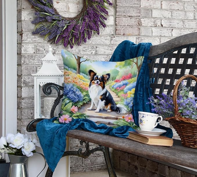 Caroline's Treasures Papillon Spring Path Throw Pillow Machine Washable, Indoor Outdoor Decorative Pillow for Couch, Bed or Patio, 18Hx18W