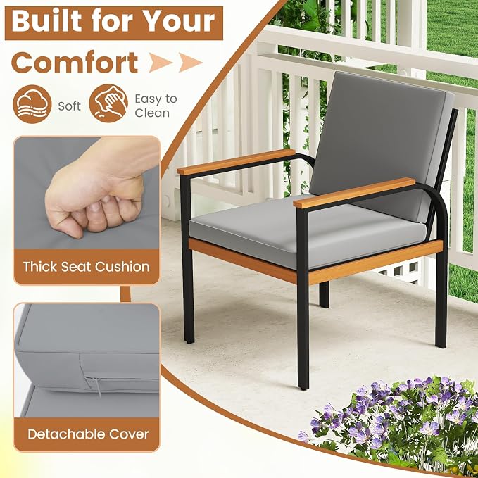Tangkula 4 Pieces Patio Furniture Set, Outdoor Conversation Set with Acacia Wood Coffee Table, Cushioned Loveseat & 2 Single Armrest Chairs, for Porch, Garden, Backyard, Poolside