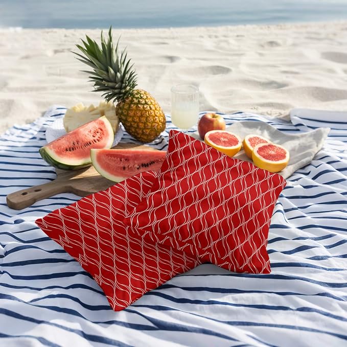 Red White Stripes Outdoor Pillow Covers 24x24 Inch Throw Pillow Covers Set of 2 Waterproof Decorative Pillow Cases Simple Geometric Modern Monochrome Cushion Covers for Patio Furniture Garden Couch