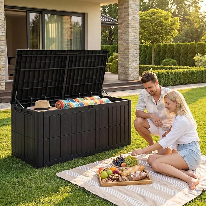 UDPATIO 180 Gallon Deck Box Outdoor Storage Box Lockable Resin Shed Waterproof Indoor Outdoor Storage Container for Patio Cushions Tools Package Delivery Boxes for outside