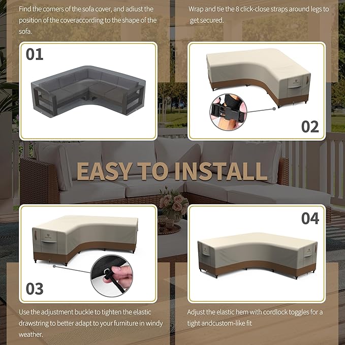 Rosefray 600D Outdoor V-Shaped Sectional Cover,Heavy Duty Anti UV Patio Sectional Sofa Cover with Air Vent, Waterproof Furniture Covers for Deck, Lawn,Backyard 90"x90" khaki brown