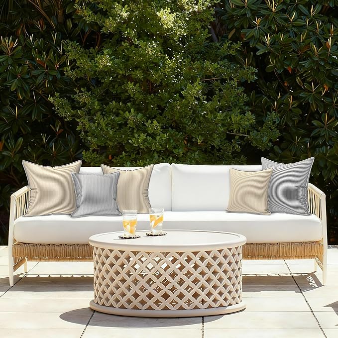 LVTXIII Outdoor/Indoor Throw Pillows, Decorative Patio Accent Pillows, Fluffy Water Repellent Garden Cushions for Home Patio Coach Sofa Use, 18×18 Inch, Pack of 2, Strip Grey
