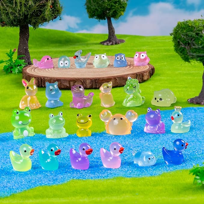 100 Pcs Glow in The Dark Mini Resin Animals - 50 Styles Bulk Tiny Animals Figures for Fairy Garden,Aquarium Decor,Party Favors,DIY Craft Trinkets