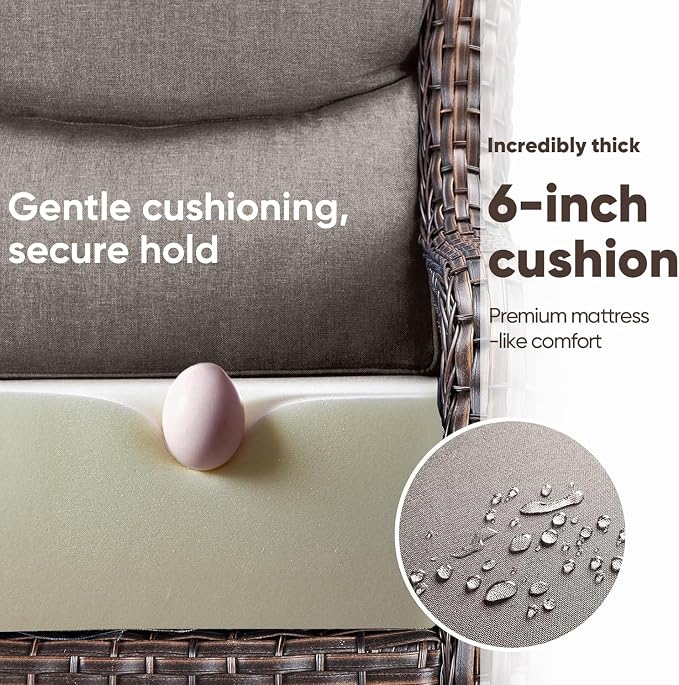Luxury Patio Furniture Set 10pcs with 6-inch Thick Cushion, Outdoor Furniture with Fire Pit Table, Swivel Chairs, Sofa, Side Table, Ottomans, Patio Set for Deck Yard Brown Wicker | Grey Cushions