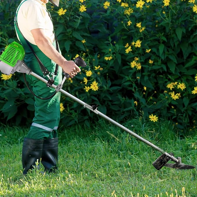 Gas Weed Eater 58CC Gas String Trimmer Powered 18.5" Cutting Path 4 in 1 Gas Weed Wacker with 4 Detachable Heads Straight Shaft 2-Cycle Brush Cutter for Weed, Brush