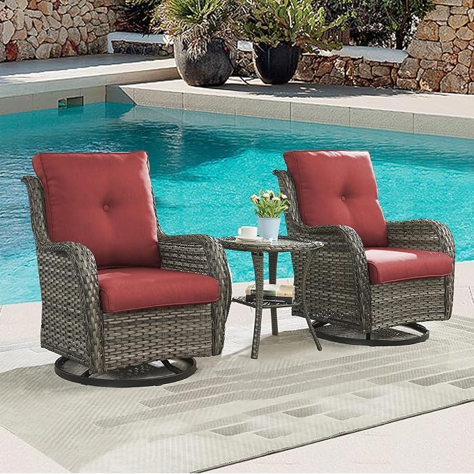 Rilyson Patio Chairs Wicker Outdoor Chair - 4 Piece Rattan Swivel Rocking Chairs Set Patio Glider Rocker Chair for Porch Deck Garden Backyard(Mixed Grey/Red)