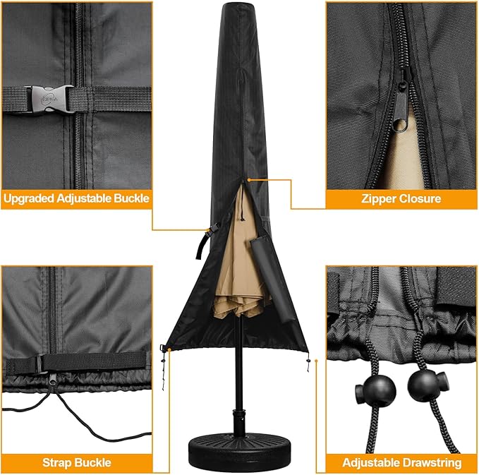 Kipiea Patio Umbrella Cover for 9'-13' Cantilever Umbrella, Upgraded 600D Heavy Duty Outdoor Umbrella Covers with Support Pole and Zipper