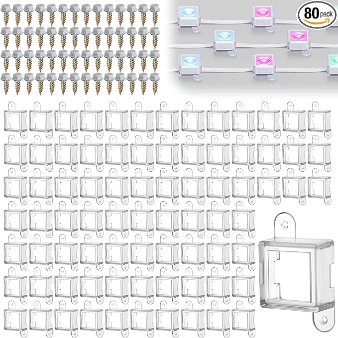Beeveer 80 Light Clips for Govee H705 H805 with 160 Screws Mounting Clips Compatible with Govee Permanent Outdoor Lights Extension(Clear)