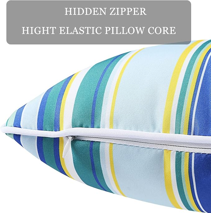 Enipate Outdoor Lumbar Pillows with Inserts, Water Resistant 12 x 20 Inch Striped Toss Pillows for Patio Furniture Decor, Pack of 2