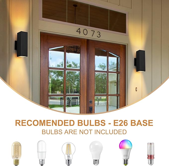 Dusk to Dawn Outdoor Wall Lights, 2 Pack Waterproof Exterior Lighting Fixtures, Up Down Porch Lights Outdoor Lights for House Porch Patio, ETL Listed