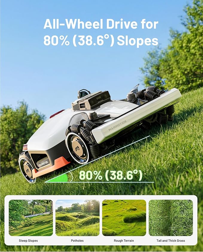 Mammotion LUBA 3 AWD 1500H Robot Lawn Mower Ultimate Kit, with Garage & Blades, Wire-Free for 0.37 Acre, 360° LiDAR+AI Vision, 80% Slopes, 15 Multi-Zone Management, Cut Height 2.2"-4.0"