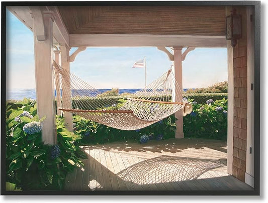 'Tranquil Hammock Warm Sunlit Porch Rural'| Framed Giclee Art | Stupell Industries | Black, 30 x 24 Inches, Easy to Hang and Sturdy, Made in USA, by Tom Mielko