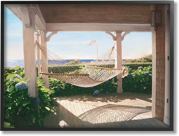'Tranquil Hammock Warm Sunlit Porch Rural'| Framed Giclee Art | Stupell Industries | Black, 20 x 16 Inches, Easy to Hang and Sturdy, Made in USA, by Tom Mielko