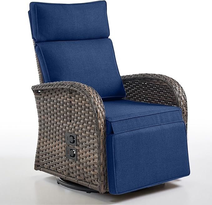 Belord Dual-Adjust Outdoor Swivel Recliner Chairs – Reclining Patio Chair with Adjustable Backrest and Footrest, All-Weather Wicker Chaise Lounge Chairs Outdoor for Pool Deck Brown (Upgraded 2.0)