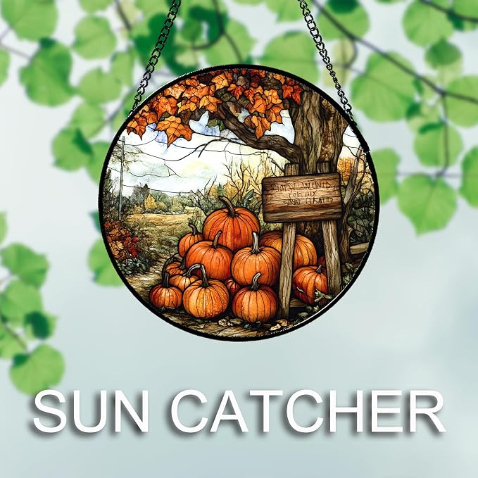 DASTOLL Stained Glass Window Hanging Fall Farm Scenery Maple Trees Pumpkin Large 11.8" - Suncatcher Door Garden Kitchen Sun Catcher Autumn Decor Birthday for Mom Nana Men Woman Friend