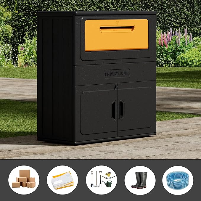 Mrosaa Package Delivery Boxes for Outside,Resin Anti-theft Lockable Package Delivery Box,Waterproof Deck Box for Porch, House, Curb, Patio,Bakcyard