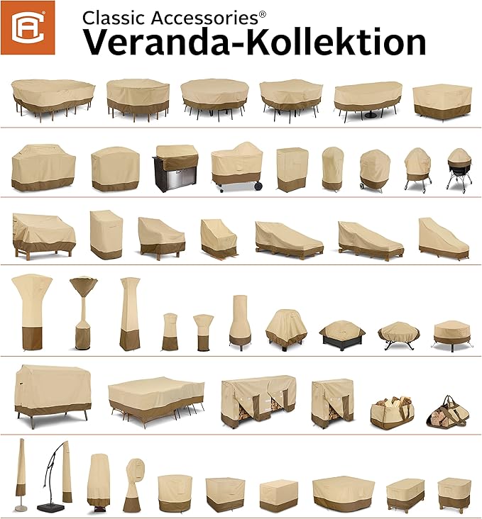 Classic Accessories Veranda Water-Resistant 60 Inch Round Patio Table & Chair Set Cover, Outdoor Table Cover