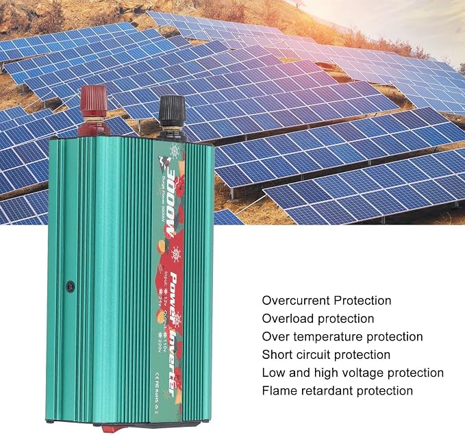 3000W Pure Sine Wave Power Inverter, DC 12V to AC 110V & Home Use with 1 AC Outlet, 1 USB Port & 6 Protections for Outdoor Camping & Traveling
