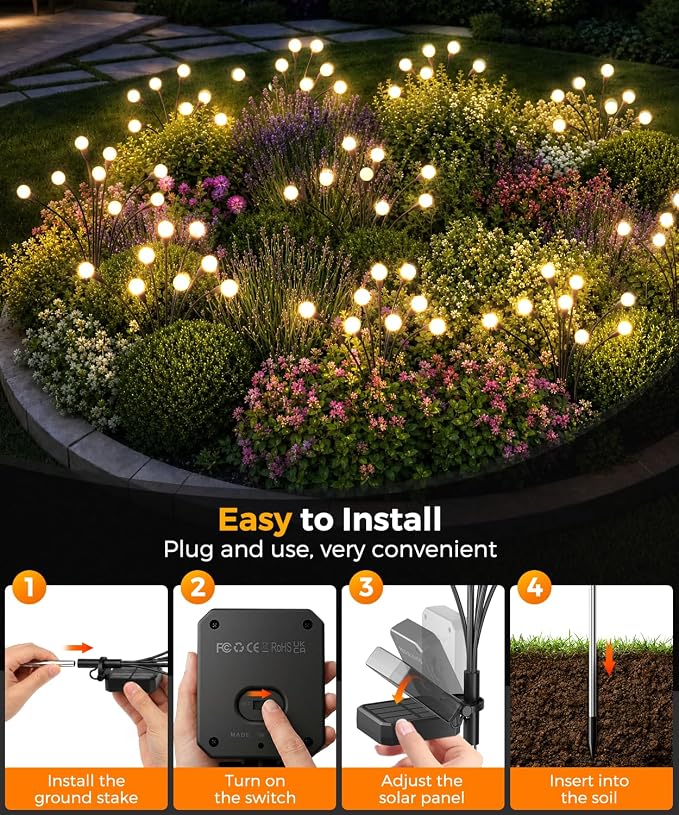 2 Pack Solar Garden Lights 16 LED, Solar Lights Outdoor Waterproof IP65, Decorative Garden Lights Solar Powered for Yard Patio Pathway Decor, Outside Fairy Firefly Lights Garden Gifts