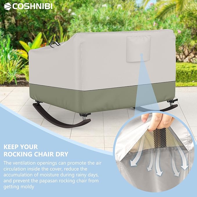 COSHNIBI Outdoor Papasan Rocking Chair Cover,Heavy Duty Waterproof Rocker Cover ,Fits for Rocking Chairs & Rattan Wicker Chairs-60"W x 43"D x 33"H,Beige