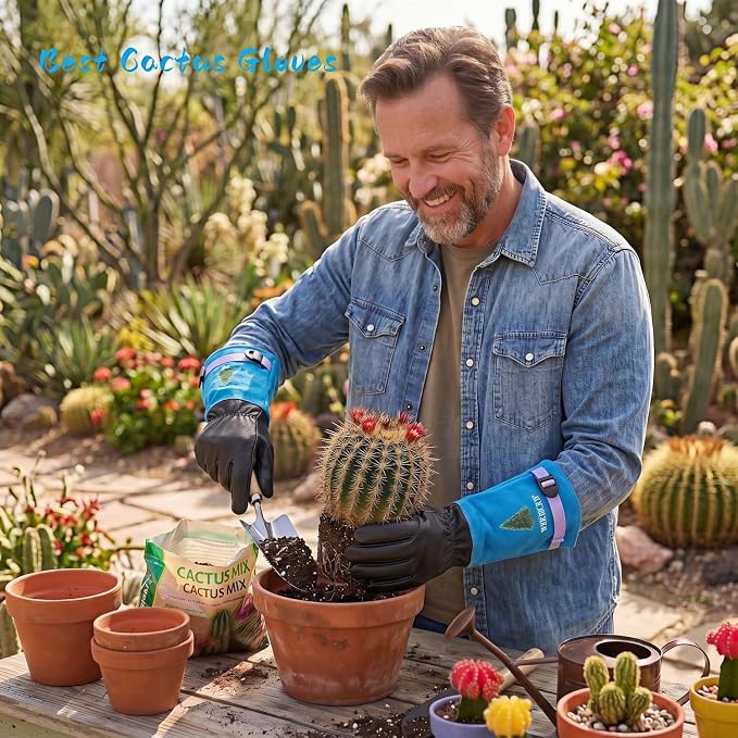 Cow Leather Gardening Gloves, Adjustable&Thorn Proof,Cactus Handling,Rose Pruning,Gardening Gifts For Women/Men