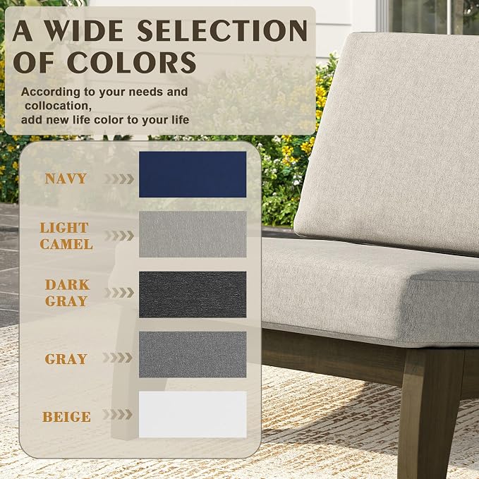 Wood Patio Furniture Sets, 3 Pieces All Weather Patio Loveseat Sofa Outdoor Sectional Futniture Backyard Conversation Set with Solid Wooden Coffee Table - Light Camel