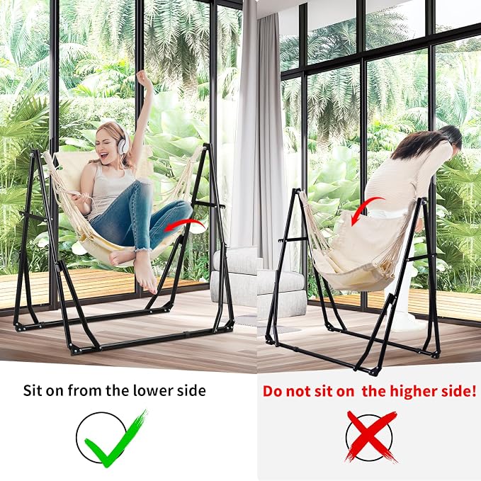 2 in 1 Hammock with Stand, Outdoor Hammock Swing Chair with Portable Heavy Duty Stand, Multi-Functional Hammock Stand 480 lbs Weight Capacit-White