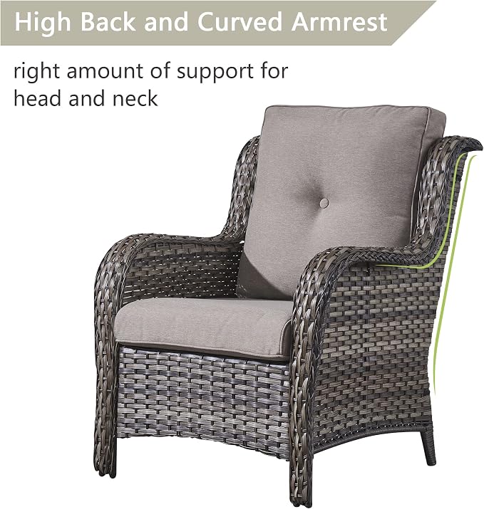 Rilyson Wicker Patio Furniture Set - 4 Piece Rattan Outdoor Sectional Conversation Sets with 2 Chairs and 2 Ottomans for Porch Deck Garden(Mixed Grey/Grey)