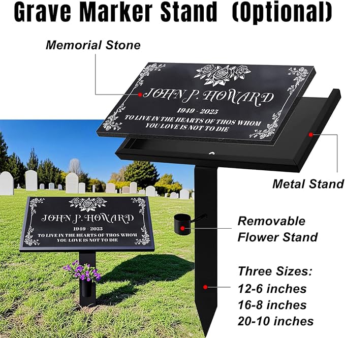 Headstones for Graves - Natural Granite Memorial Stone Custom Tombstones for Grave Stones - Temporary Grave Marker for Cemetery for Humans