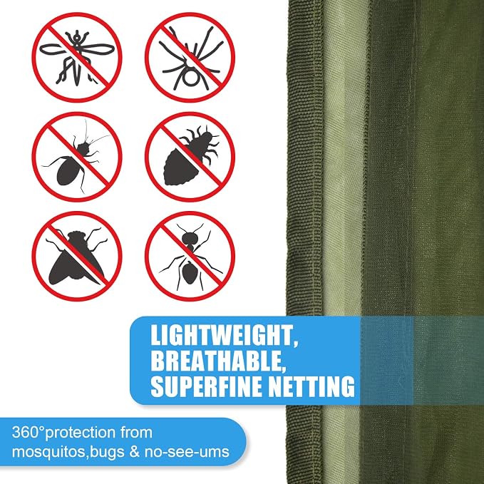 Gold Armour Hammock Bug Net, Mosquito Net Bugs - Premium Mesh Netting, Guardian of No See Um and Insects - Perfect Equipment Gear Accessories for Your Double Hammocks and Single Hammock (OD Green)