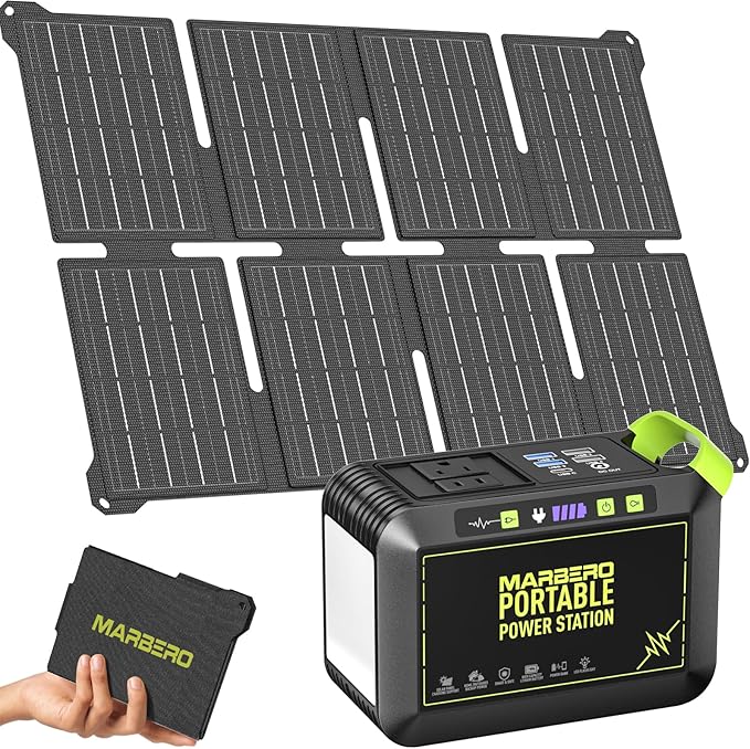 [FathersDayGifts] MARBERO 80W Solar Powered Generator with Panels 25W Included, 88.8Wh Portable Power Station with AC Outlet 120W Peak Fast Charging 110V for Camping Outdoor Home Backup Backup RVs