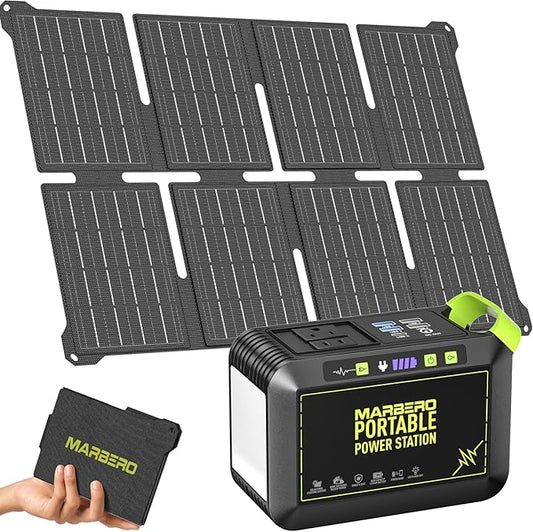 [FathersDayGifts] MARBERO 80W Solar Powered Generator with Panels 25W Included, 88.8Wh Portable Power Station with AC Outlet 120W Peak Fast Charging 110V for Camping Outdoor Home Backup Backup RVs