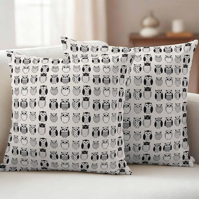 Cartoon Owls Outdoor Pillow Covers 24x24 Inch Throw Pillow Covers Set of 2 Waterproof Decorative Pillow Cases Modern Abstract Cute Birds Cushion Covers for Patio Furniture Garden Couch Sofa