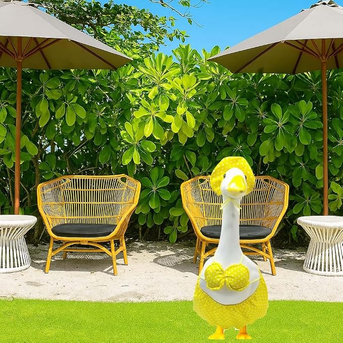 Porch Goose Summer Outfit, Porch Goose Clothes with Yellow Polka Dot, for 23"/17" Lawn Goose Statue,Goose Clothes for Yard Goose