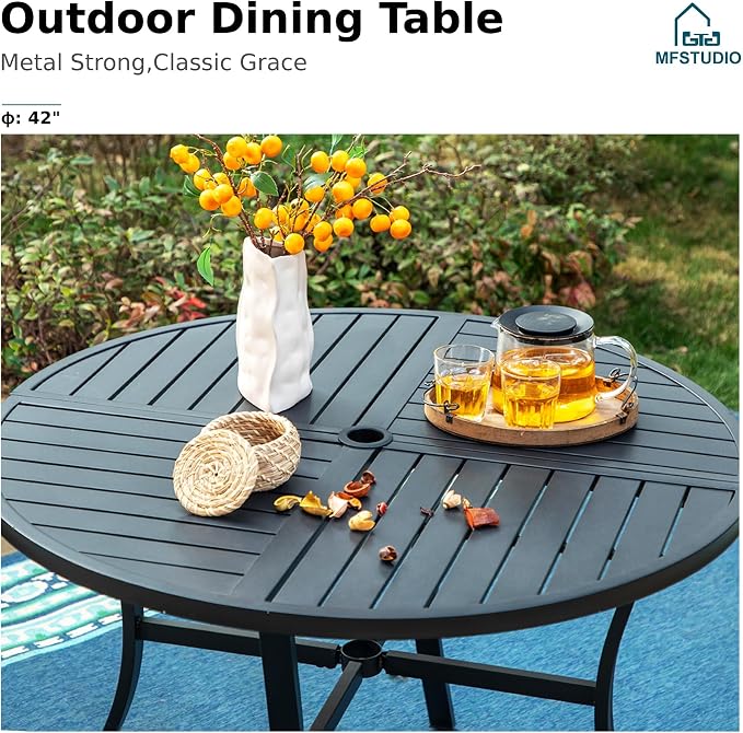 MFSTUDIO 5 Pieces Patio Dining Set, Patio Table and Chairs for 4, Outdoor 42" Round Table with Wicker Chairs, Patio Dininig Furniture Set Wicker, Backyard, Porch