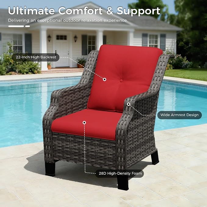 Outdoor Patio Furniture Set, 7 Piece Wicker Patio Furniture with Thick Cushions, Curved Armrest, Deep Seating, Rattan Outdoor Chairs for Porch, Deck, Balcony