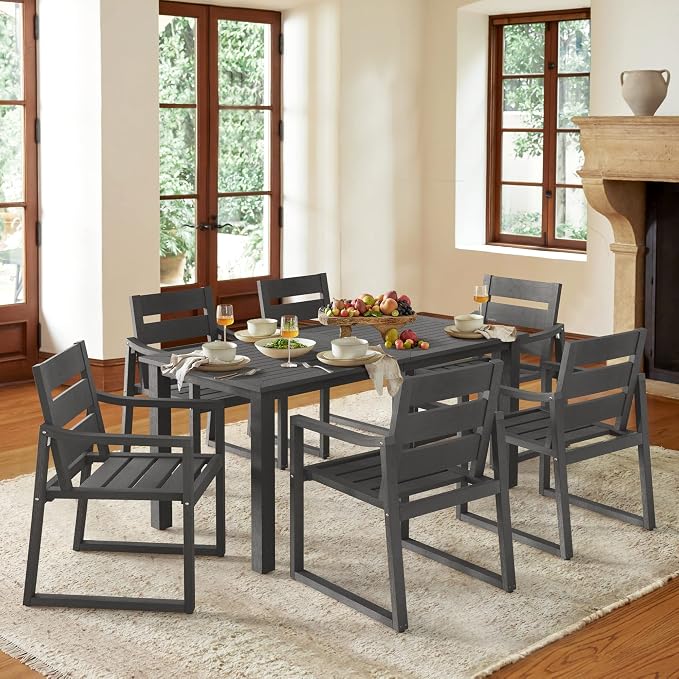 Cozyman HDPS 7-Piece Outdoor Patio Dining Set, All Weather Dining Table and Chairs, Resin Patio Furniture Dining Sets for Outdoor Indoor, Patio, Garden, Lawn, and Backyard, Dark Gray