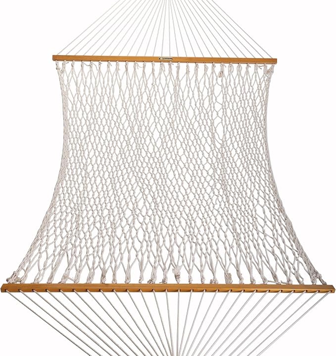 Original Pawleys Island Deluxe Oatmeal DuraCord Rope Hammock – 13 ft. x 65 in, 2-Person, 450 lb Capacity, Oak Spreader Bar, Zinc-Plated Hardware, Handcrafted in the USA