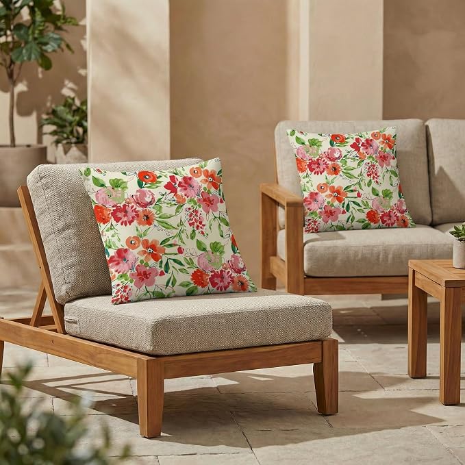 RSH DECOR Square Throw Pillows Set of 2, 17" x 17", Outdoor Pillows Waterproof, Outdoor Pillow Covers, Pillow Covers for Couch, Bettina Garden, Made in USA