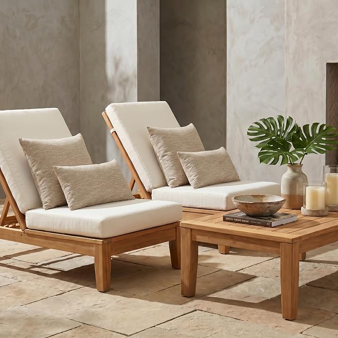 RSH DECOR: Sunbrella Lumbar & Square Pillows Set of 4 | 20" x 12" & 20" x 20" | Water and Fade-Resistant Fabric | Outdoor Throw Pillows for Patio Furniture | Made in USA (Soft Cloud Chenille Burlap)