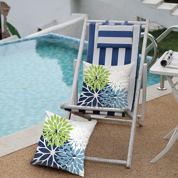 DFXSZ Pack of 2 Outdoor Waterproof Throw Pillow Covers 16x16 Green Blue | Polyester Colorful Spring Summer Floral Decorative Cushion Cases(NO INSERT),For Couch Patio Funiture Garden Home Decor